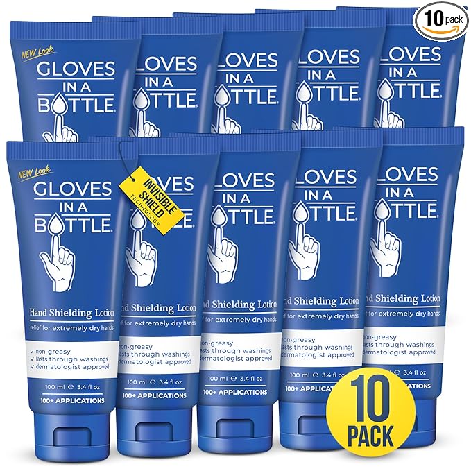 Gloves In A Bottle Shielding Lotion Tube 3.38 oz – Travel Size Hand Cream for Dry, Cracked, Irritated Hands – Deep Hydration Lotion for Skin Barrier Repair, Liquid Gloves Protection | 10-Pack