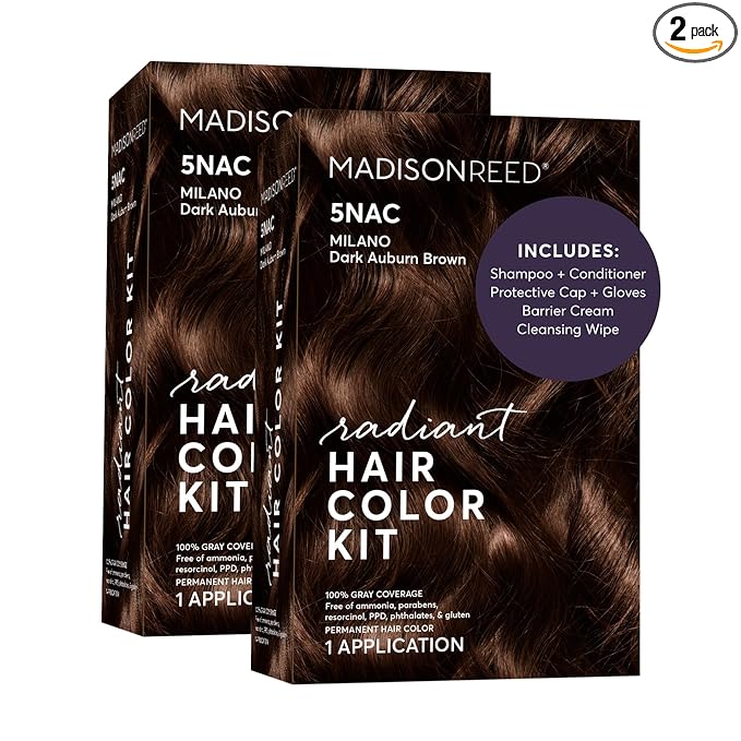 Madison Reed Radiant Hair Color Kit - 5NAC Dark Chocolate Brown with Copper-Auburn Undertones (Milano Brown), Dimensional Gray Hair Blending Permanent Hair Dye, PPD-Free & Ammonia-Free, 2 Pack