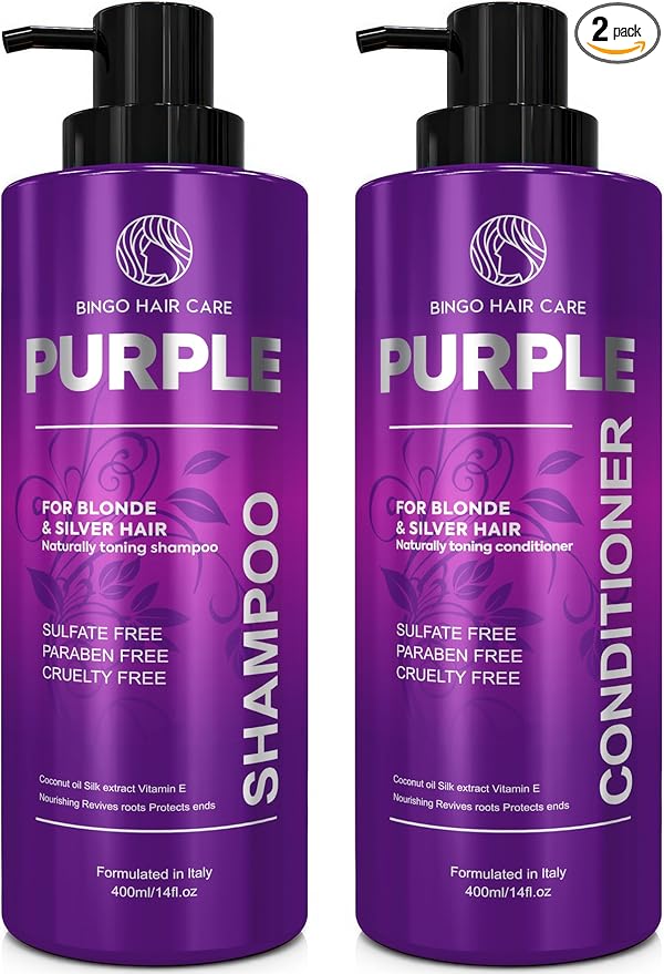 Purple Shampoo and Conditioner Set - Sulfate Free Formula for Women and Men - For Toning and Balancing Brassy, Blonde, Silver and Gray Hair - 14 Fl Oz (Set of 2)