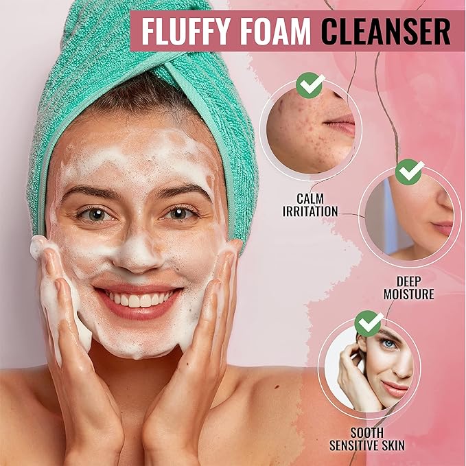 LOOKATME Korean Face Wash for Sensitive Skin - Water Based Bubble Skincare Cleanser - K Beauty Natural Acne Foaming Cleaner - Hydrating Skin Care Cleansing Foam with Low pH - Aloe Vera