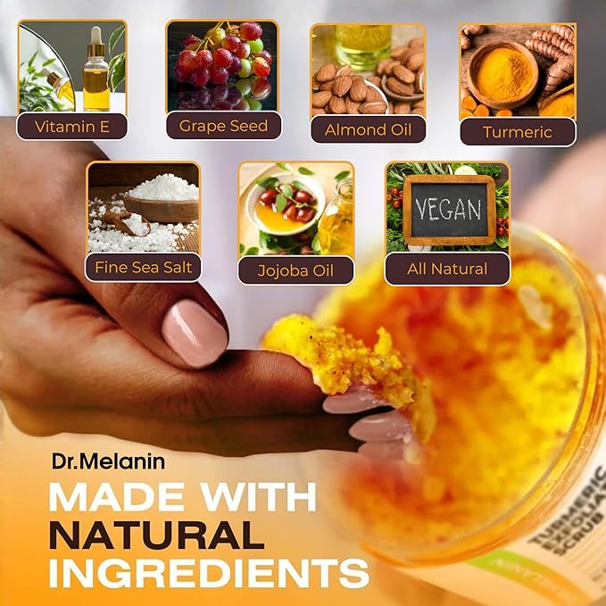 Dr. Melanin Turmeric Exfoliating Body Scrub for Uneven Skin Tone – Sea Salt Scrub with Jojoba, Almond Oil & Vitamin E for Bikini Line, Inner Thighs & Underarms