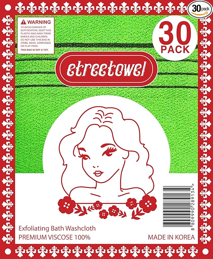 etreetowel Korean Asian Exfoliating Bath Washcloths Mitt Scrub for Body washcloth Glove Premium Viscose Rayon Towel (30)