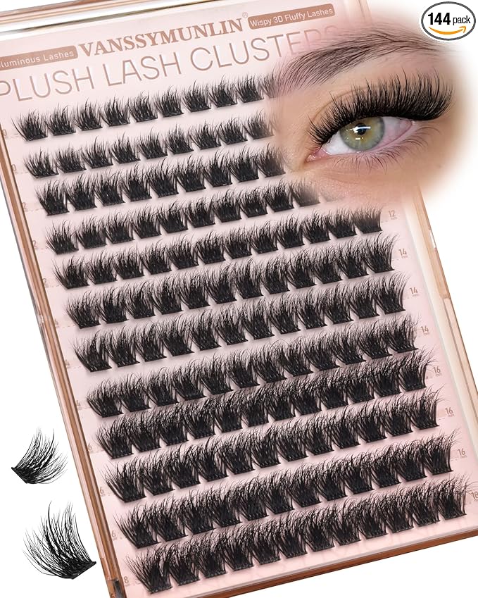 Wispy Fluffy Lash Clusters, Plush Volume 3D Eyelash Clusters Fairy Cluster Eyelash Extensions Soft D Curl Cluster Lashes 10-18mm 144pcs Individual lashes for Daily Makeup DIY at Home by Vanssymunlin