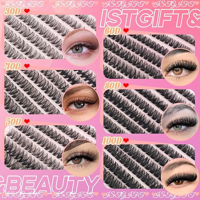 Lash Clusters Kit, 560 Pcs Eyelashes Clusters Kit 9-16mm Individual Lash Extension Kit D Curl Fluffy Wispy False Eyelashes (20D+30D+40D+50D, Lash Clusters)
