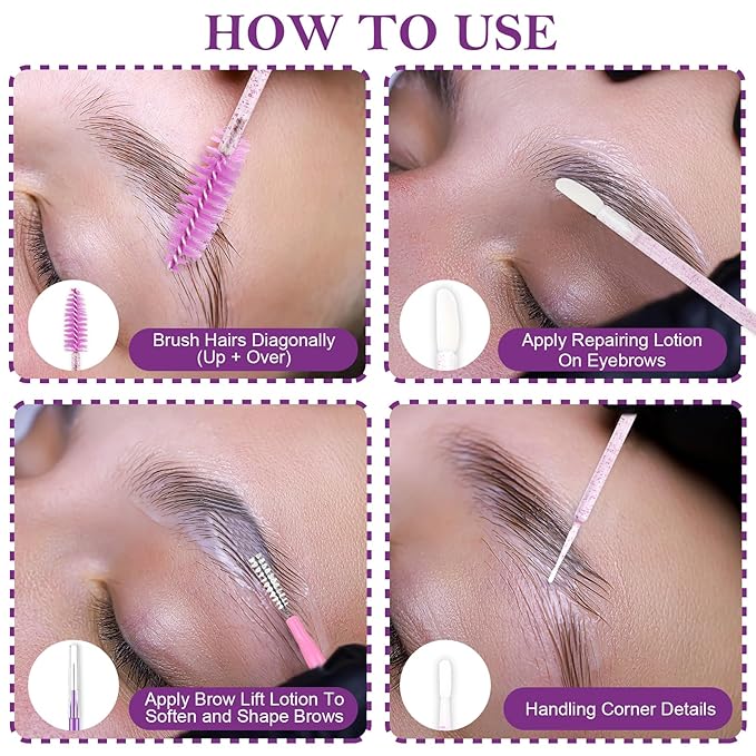 230 Pcs Brow Lamination Supplies with Plastic Box Crystal Purple Micro Eyebrow Brush Spoolies Disposable Lip Applicators Eyelash Brush Mascara Wands Micro Swabs Brow Lamination Kit for DIY Eyelash