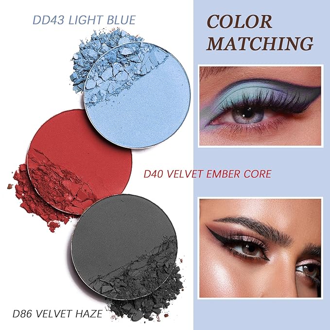 Refillable Eyeshadow Palette - Matte/Glitter/Duo-Chrome Pressed Powder & Cream Formula, Neutral/Shimmer/Smokey Multichrome, Travel-Friendly Iron Pan Refills (Matte, D43)