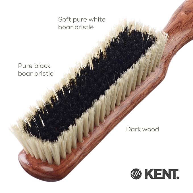 Kent CP6 Clothes Brush. Cashmere Care Dark Wood with Black & White Boar Bristle, Lint Remover for Wool and Silk for Keeping Delicate Fabrics Free from Fibres, Fluff and Pet Hair. Made in England