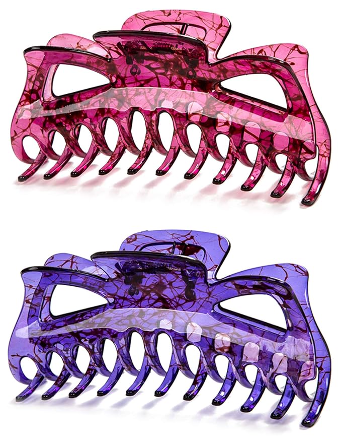 Thick Hair Super Large Clips Crystal Plastic Claw Clamps Hairgrips Clips Accessories for Women, 2 pack. (F)