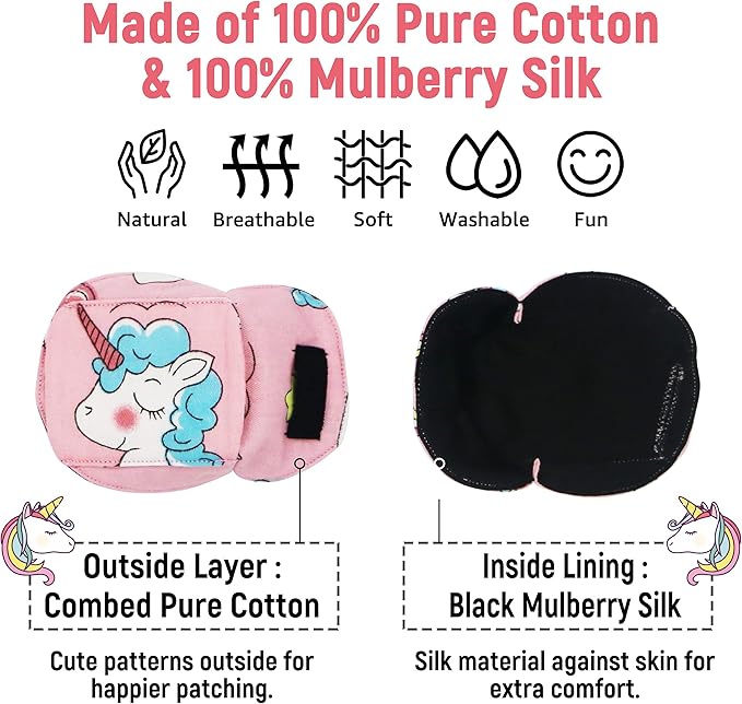Astropic 3D Cotton & Silk Eye Patch for Kids | Girls Eye Patch for Glasses | Medical Eyepatch for Children with Lazy Eye (Blue Unicorn, Left Eye)