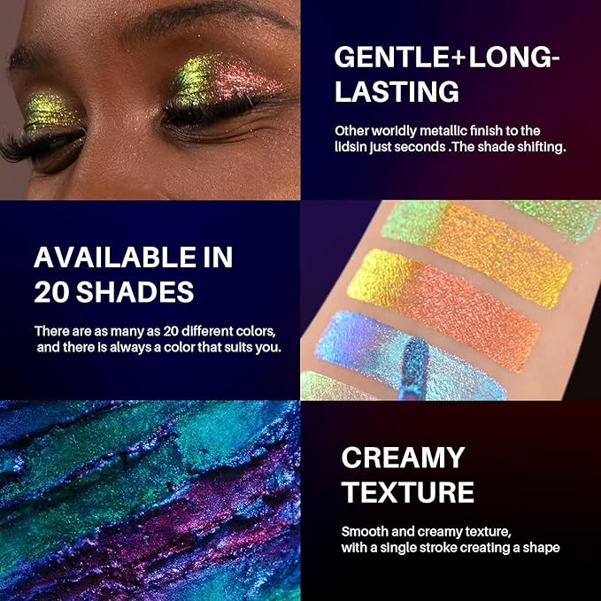 CHARMACY Liquid Duochrome Eyeshadow, Multi-Dimensional Eye Looks, Long Lasting Glitter Eye Shadow Sets Metallic Pigments, Quick Drying, Sparkling Shiny Eye Makeup for Beginners, 1.6g (#19)