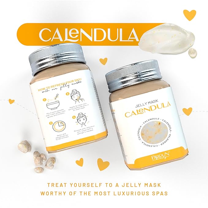 BRÜUN Jelly Mask Jar Calendula Peel-Off Face Care Rubber Mask | 23 fl oz Skin Care Moisturizing Gel Mask Jar Spa Set