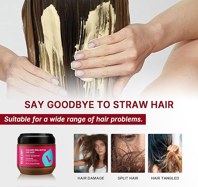 Collagen Shea Butter Hair Mask Deep Repair Conditioning Collagen Shea Butter Hair Treatment for Dry and Damaged Hair All Hair Types 18.6 oz 550ml | Sulfate-free