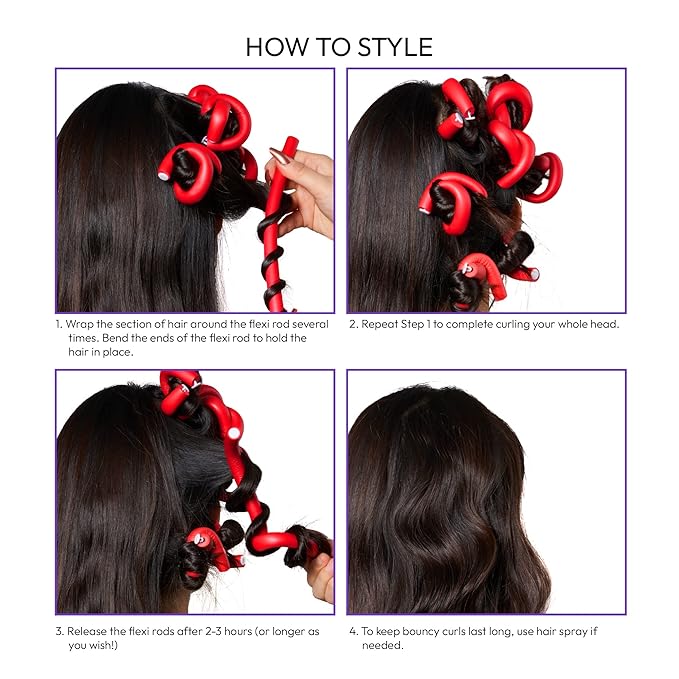 Red by Kiss Flexi Rods 7", 1/2" Diameter - Heatless Hair Curler for 90S Glamorous Bouncy Curls Beach Waves, No Slips, Sleep Styler (6 PCS x 3 Packs)