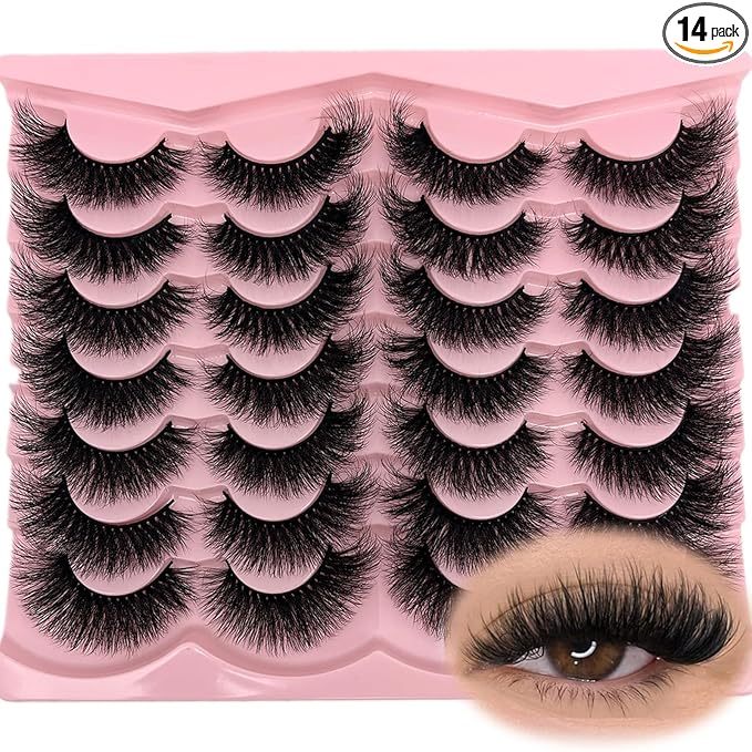loladook Fluffy Lashes Mink Wispy Cat Eye Faux Mink Lashes Pack Soft Fake Strip Eyelashes 18mm Long Volume False Eyelashes Natural Look