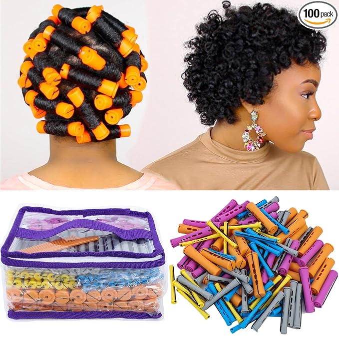 100pcs Hair Curling Rods Set - Plastic Cold Wave Rollers for Natural, Long or Short Hair Styling - Women's DIY Hairdressing Tools in Orange, Purple, Gray, Blue, Yellow