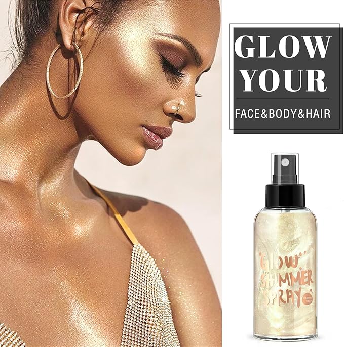 HOSAILY Body Glitter Spray - Silver Body Shimmer for Face, Hair & Body, Moisturizing Luminizer Glow Illuminator, Quick-Drying Sparkling Glitter Spray Liquid Highlighter Makeup (#01)