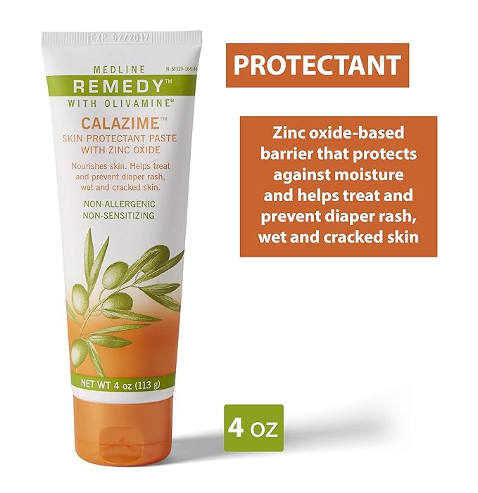 Medline Remedy Olivamine Calazime Skin Protectant Paste Cream, Used with Dry Chapped from Diaper Rash, Incontinence, Dermatitis, Psoriasis, Burns, Bites, White, 4 Oz, (Pack of 2)
