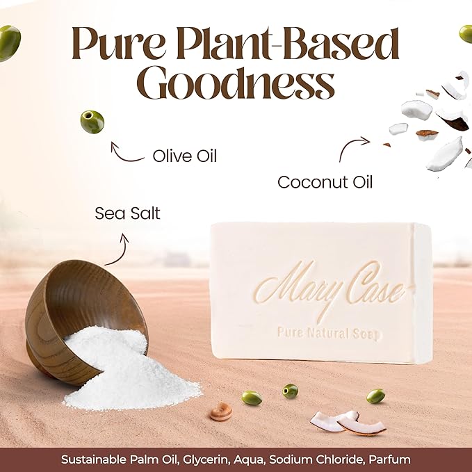 Mary Case Sea Salt Bar Soap Set of 4 | Natural Soap with Olive & Coconut Oils | Vegan Bath Soap for Men & Women | Exfoliating, Balancing Moisture & Mineral-Rich Nourishment