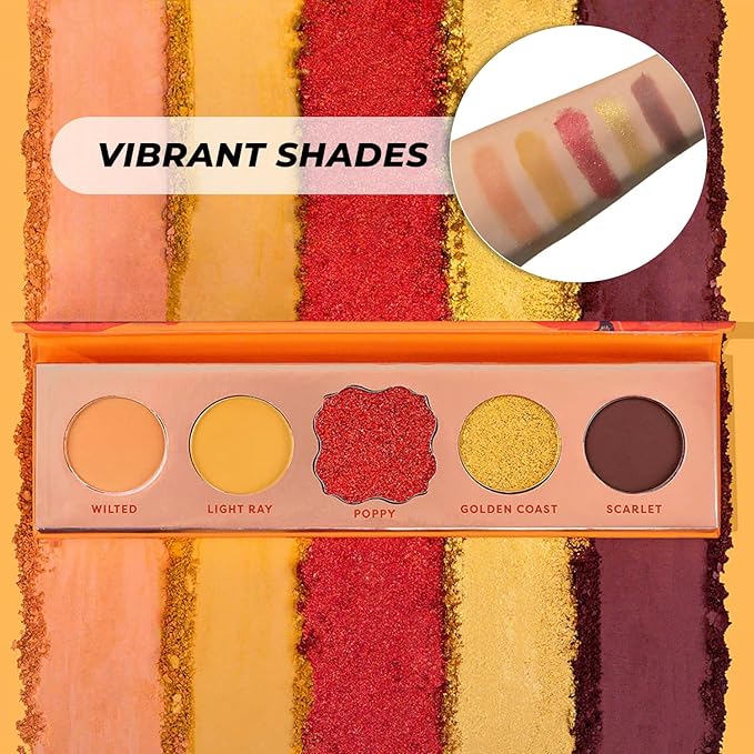 Profusion Cosmetics 5-Shade Mini Eyeshadow Palette - Highly Pigmented with Matte & Shimmer Finishes, Blendable Travel-Friendly Kit, Vegan & Cruelty-Free Makeup (Pretty Poppy)