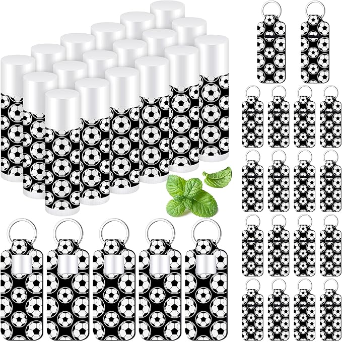 18 Sets Soccer Party Favors Lip Balm and Holder Keychain Bulk Soccer Senior Night 2026 Party Supplies Goodie Bags Stuffers Sport Team Gifts Accessories for Women Men Sports Lover Players Coach