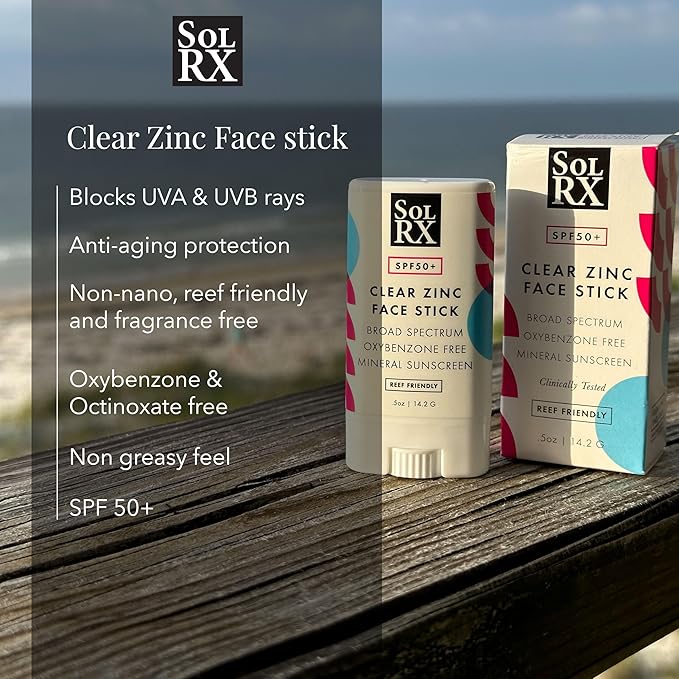 SolRX MINERAL SPF 50 Sunscreen Stick for Face - Zinc Oxide Sunsceen Stick, Clear, Non-Greasy