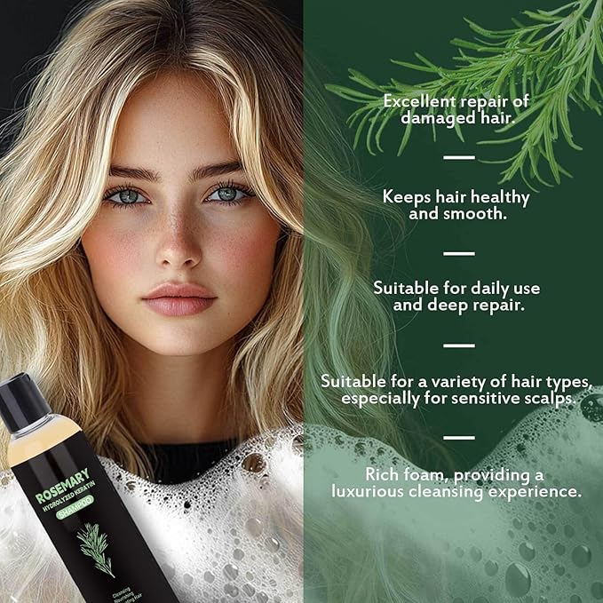 Rosemary Hair Growth Shampoo, Rosemary Hydrolyzed Keratin Shampoo for Thinning Hair – Strengthening & Volumizing Formula – Promotes Thicker Hair for Men & Women – Repairs Damaged – 200ml