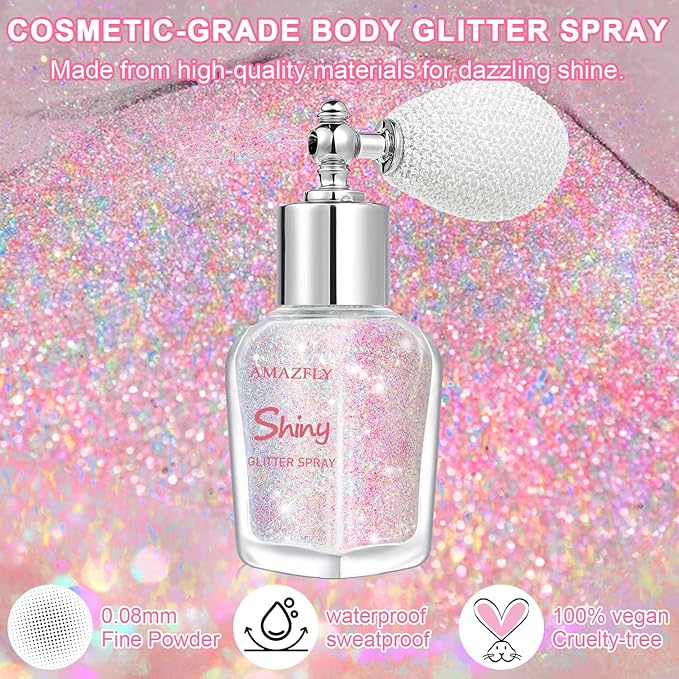 Hair and Body Glitter Spray, Shimmering Powder Sparkle Powder Makeup, Glitter Loose Sparkle Makeup for Body Highlighter,Festival Prom Rave Accessories (Pastel)