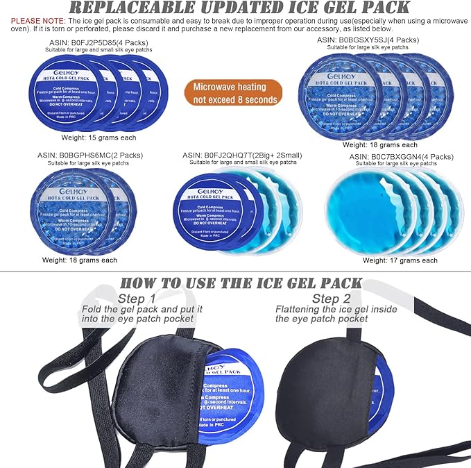 Cooling Eye Patches for Puffy Eyes, Pure Silk Ice Eye Patch, Single Eye Mask, Medical One Eye Cover Cold Hot Therapy Strabismus Lazy Eyes After Surgery Adult Kid Pirate Eyepatch (Small-Black)