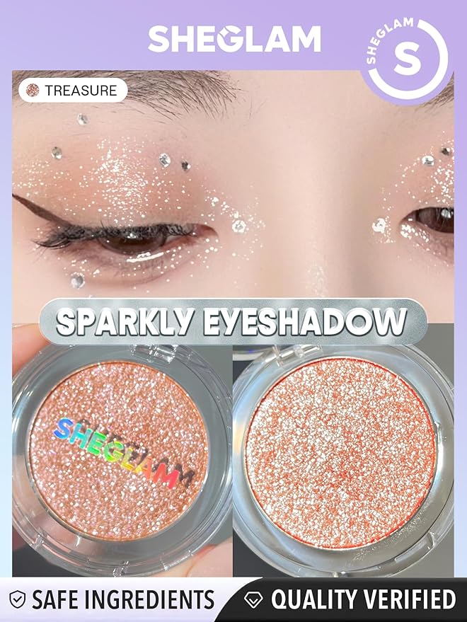 SHEGLAM Enigma Sparkly Eyeshadow Longwear Eyeshadow Single, High-Pigment Eye Shadow Compact, Smooth & Blendable Colors-Treasure