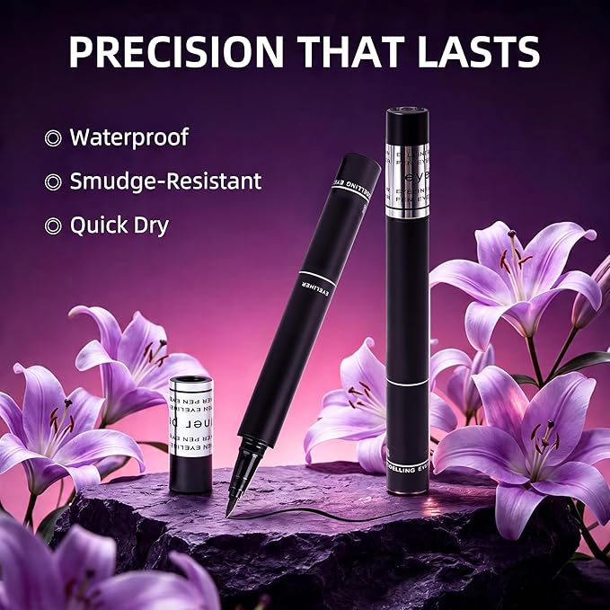 Black Eyeliner, Liquid Eyeliner Waterproof with Ultra Fine Brush, Quick Drying, Smudge Resistant, Eye Liner Intense Pigment Liquid Pen for Long Lasting Satin Finish, Cruelty-Free, Vegan, 0.042 Fl Oz