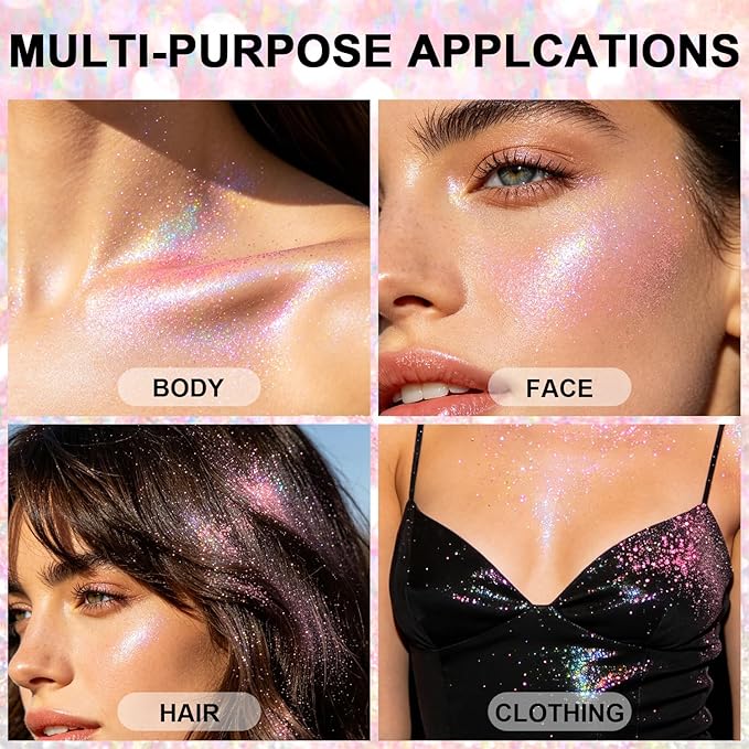 Hair and Body Glitter Spray, Glitter Hairspray Dry Powder Makeup for Clothes, Festival Rave Prom Loose Sparkle Powder,Holographic Ultra Fine Resin Glitters for Crafts (Pastel)