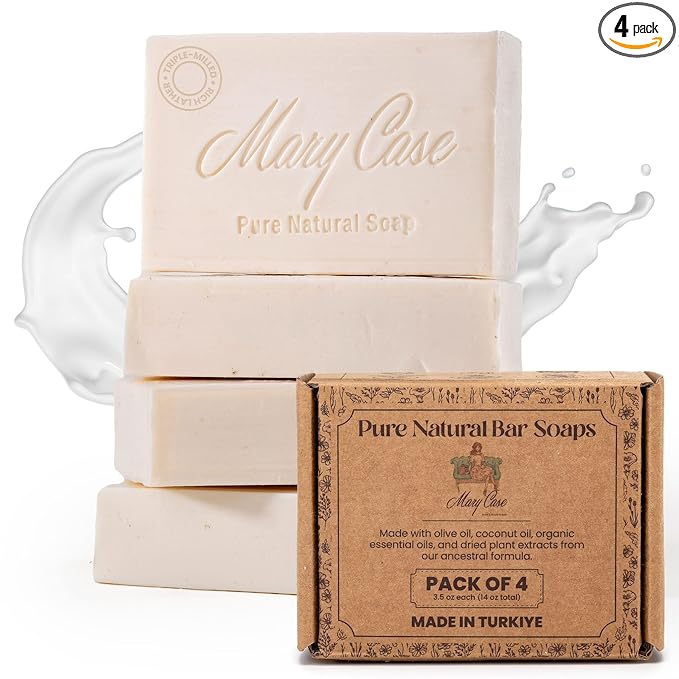Mary Case Goat Milk Bar Soap Set of 4 | Natural Soap with Olive & Coconut Oils | Bath Soap Bars for Men & Women | Deep Moisturizing, Softening & Nourishing Dry Skin