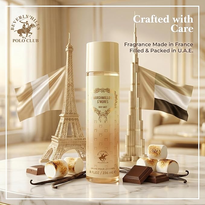 Beverly Hills Polo Club Marshmallow S'mores Body Mist for Women | Irresistible Gourmand Fragrance | Sweet Caramel & Vanilla | Long-Lasting 236ml