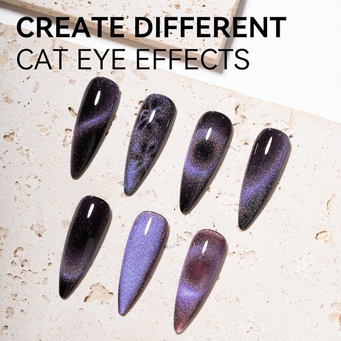 MAYCHAO 15ML Cat Eye Gel Nail Polish 1Pc Rainbow Purple Gel Polish with Magnet Soak off Holographic Magnetic Nail Polish for Nail Art Manicure Salon DIY at Home, 0.5 OZ