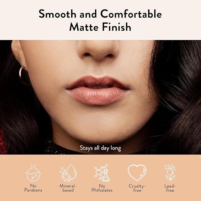 Juwel Cosmetics Luscious Matte Liquid Lipstick, Natural Long Lasting Lipstick with Avocado Oil & Kaolin Clay, Hydrating Mineral-Based Lip Color, Cruelty-Free & Lead-Free, Ginger