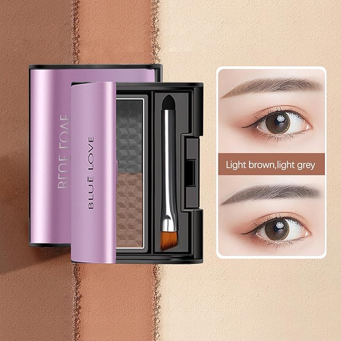 BLUE LOVE 2 Color Eye Brow Powder Palette for Eyebrows Includes Applicator Brush, Waterproof Natural Eyebrow Easy Removal Eyebrow Shadow Makeup Kit (Light Brown & Light Gray)