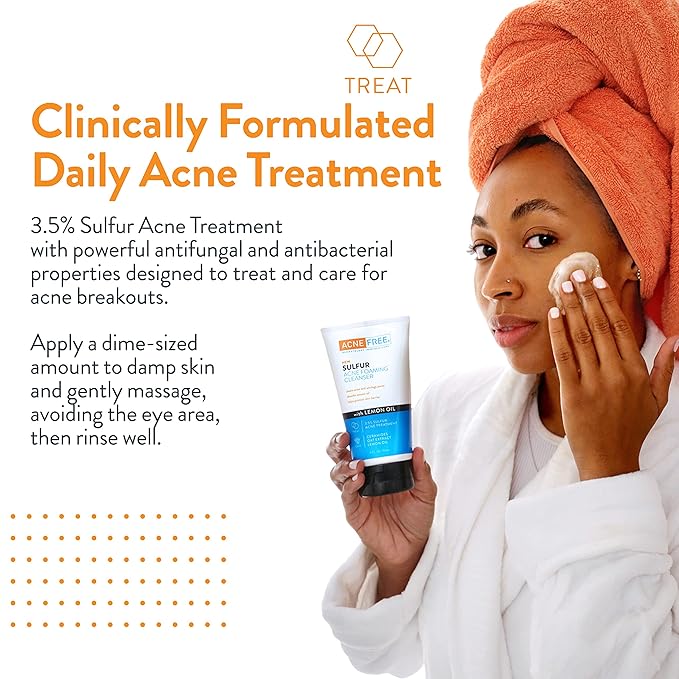 Acne Free Sulfur Acne Foaming Cleanser with Lemon Oil, and Oat Extract, 5 Ounces