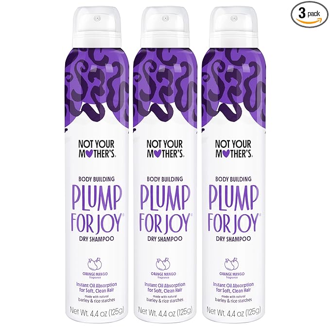 Not Your Mother's Plump For Joy Dry Shampoo (3-Pack) - 4.4 oz Each - Instant Oil Absorption for Soft, Clean Hair - Orange Mango - Body Building Hair Refresh Between Washes