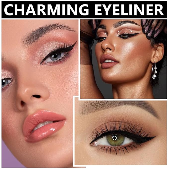 5Pcs Double-headed Liquid Eyeliner Stamp Pencil Set,Winged Eyeliner Stamp Pen Women Black Long-lasting delineador de ojos,(Heart/Flower/Star/Butterfly/Cone) Shape Eye Liner Stamp