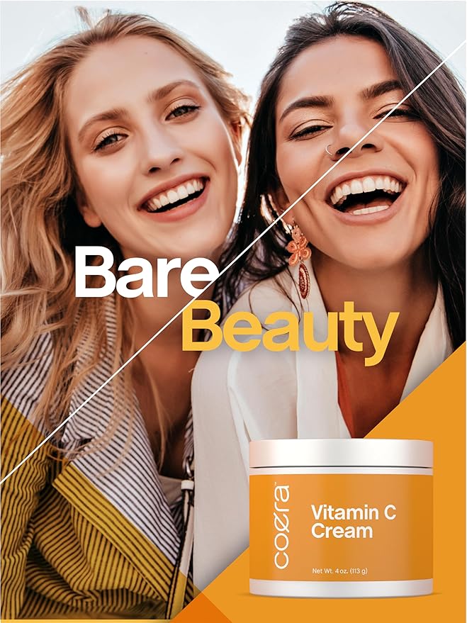Coera Vitamin C Cream | 4oz | For Face, Dark Spots, Body, and Skin | Brightening, Hydrating, & Firming Moisturizer | Free of Parabens, SLS & Fragrances | Cruelty Free | Packaging May Vary