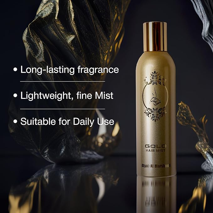 ATYAB AL MARSHOUD Khisla Gold Hair Mist Perfume 125ml - Lightweight and Long-Lasting Hair Perfume for Women with Oud, Jasmine & Vanilla, Luxurious Fragrance Spray