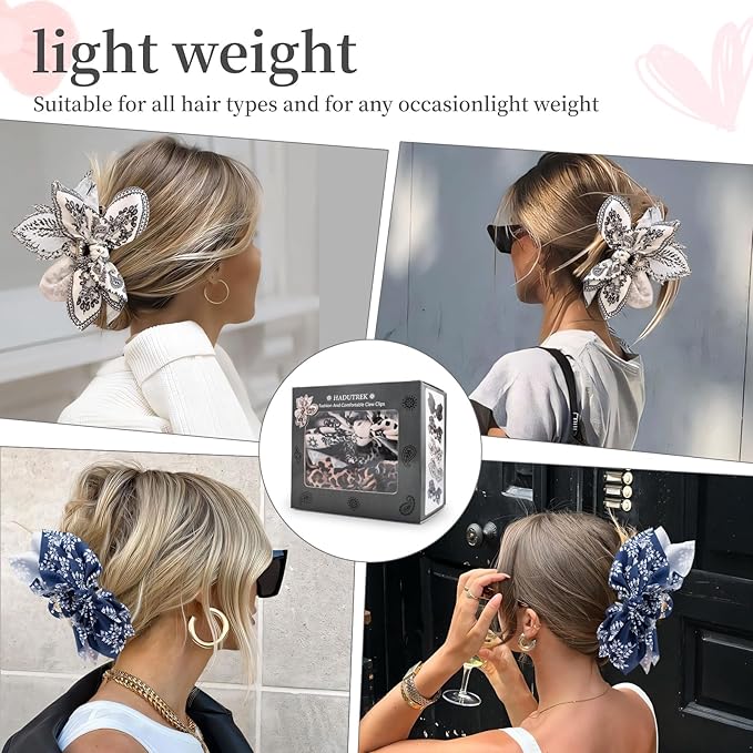 Bow Claw Hair Clips 2PCS Paisley Big Hair Bows for Women Butterfly Styling Large Hair Clips for Thick Hair for Girls Hair Accessories for Teens Gifts for Ladies