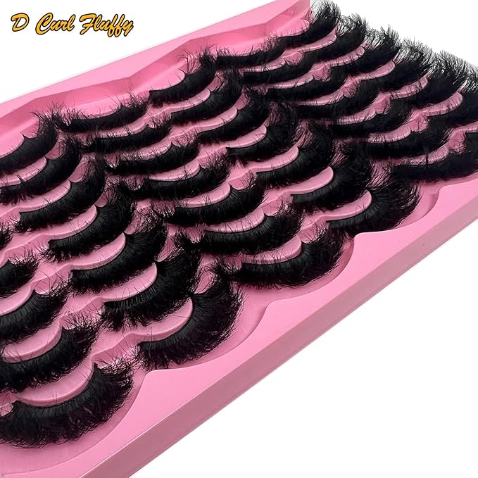 Mink Lashes Fluffy Big Dramatic Cat Eye Strip Lashes Pack D Curl 25mm Long 3D Volume Thick Faux Mink False Eyelashes Bulk 21 Pairs