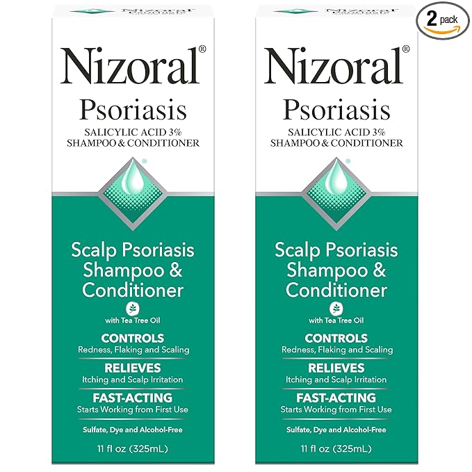 Nizoral Psoriasis Shampoo & Conditioner, 11 Oz, Gentle Scalp Treatment, Relieves Itching, Flaking, Redness, Scaling Effective Scalp Psoriasis Shampoo with Salicylic Acid and Tea Tree Oil (Pack of 2)