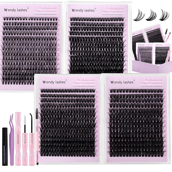 Natural Lash Clusters Kit Packs: Wendy, 1078Pcs, 40D, 60D, 60D, 80D, D Curl, 10-18mm Mixed, Soft, Cat Eye, DIY Eyelash, Individual, Fake Lashes, Bulk Pack