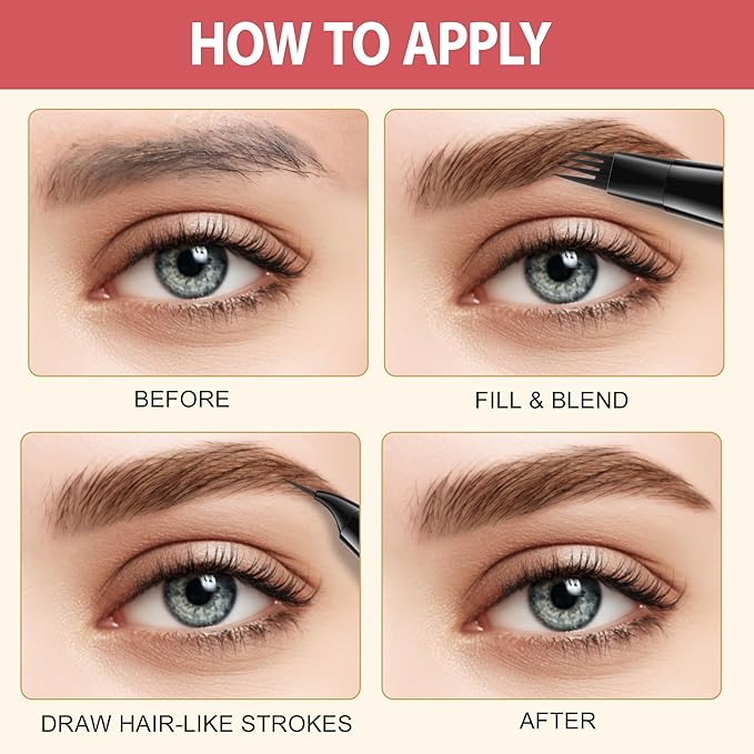 LAVONE Eyebrow Pen, 2-in-1 Eyebrow Pencils for Women with 4 Tip Microblading Eyebrow Pencil and Curved Precise Brow Pencil, Waterproof Eyebrow Pencil Create Full, Natural Hair-Like Brows, Brown