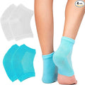 2 Pairs Moisturizing Gel Heel Socks Vented Unisex Day Night Toe Open Feet Care Dry Skin (2P_BlueWhite)