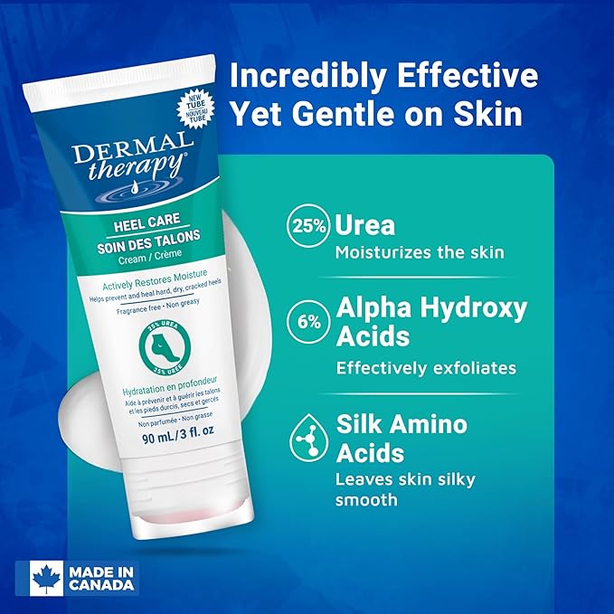 Dermal Therapy - Heel Care Cream, Foot Cream for Dry Cracked Heels, Intense Foot Moisturizer with Urea and AHA, Foot Lotion and Feet Exfoliator with Non-Greasy Formula, 3 o.z.