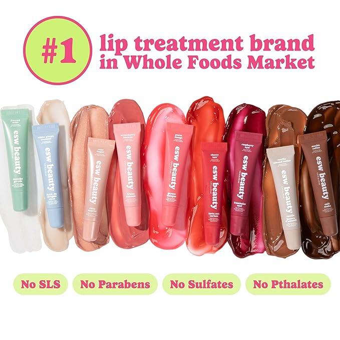 ESW Beauty Rose Sugar Smoothie Shimmer Lip Treatment – Soft Rose & Sweet Sugar with Shea Butter & Vitamin E for Luminous Shine & Daily Protection