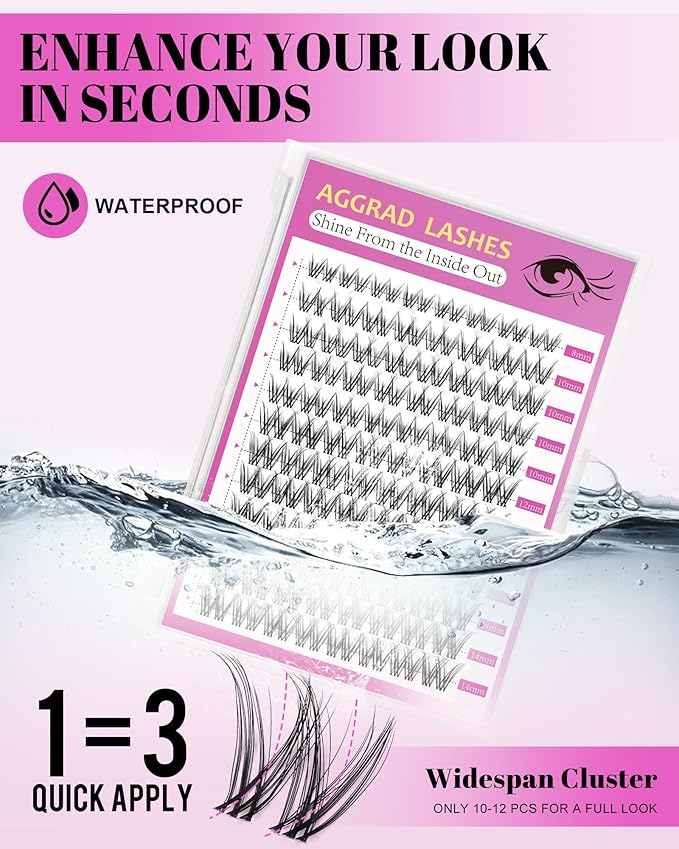 Venus Lash Clusters Kit Short 8-14mm Wispy Natural Cluster Lashes Kit Fake Lashes Eyelash Clusters Kit DIY Individual Eyelash Extension Kit with 0.03mm Ultra-Thin Invisible Wide Lash Band